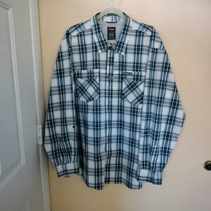 Wrangler Outdoor Mens Long Sleeve Cotton Blend Snaps Blue Plaid Shirt 3X Western
